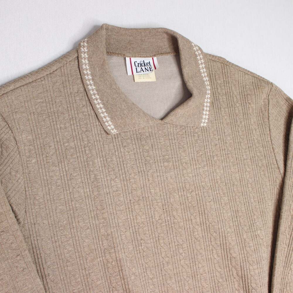 Vintage Cricket Lane Women’s M Beige Polo Collar Sweater Top Made In USA Cottage